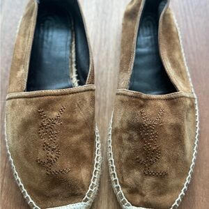 Saint Laurent YSL Monogram Espadrilles in Brown Suede